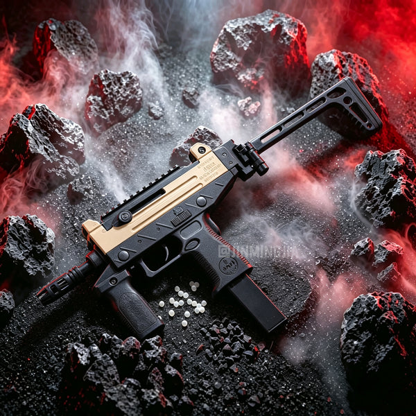 uzi gel blaster, gel ball blaster, splatter ball gun, vintage tactical toy gun, full metal gearbox gel toy, indoor wargame blaster, compact mini gel blaster - STJMJ Gel Blaster