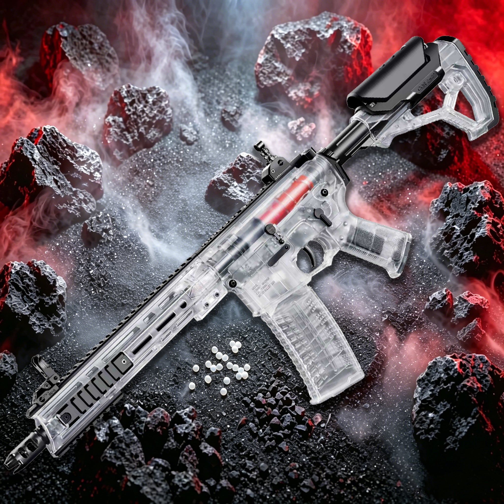 Transparent Long M-LOK AR Gel Blaster Toy Gun Full Metal Gearbox Electric Automatic Splatter Ball Blaster Visible Internal Structure Tactical Shooting Toy For Adult Outdoor Wargame - STJMJ Gel Blaster
