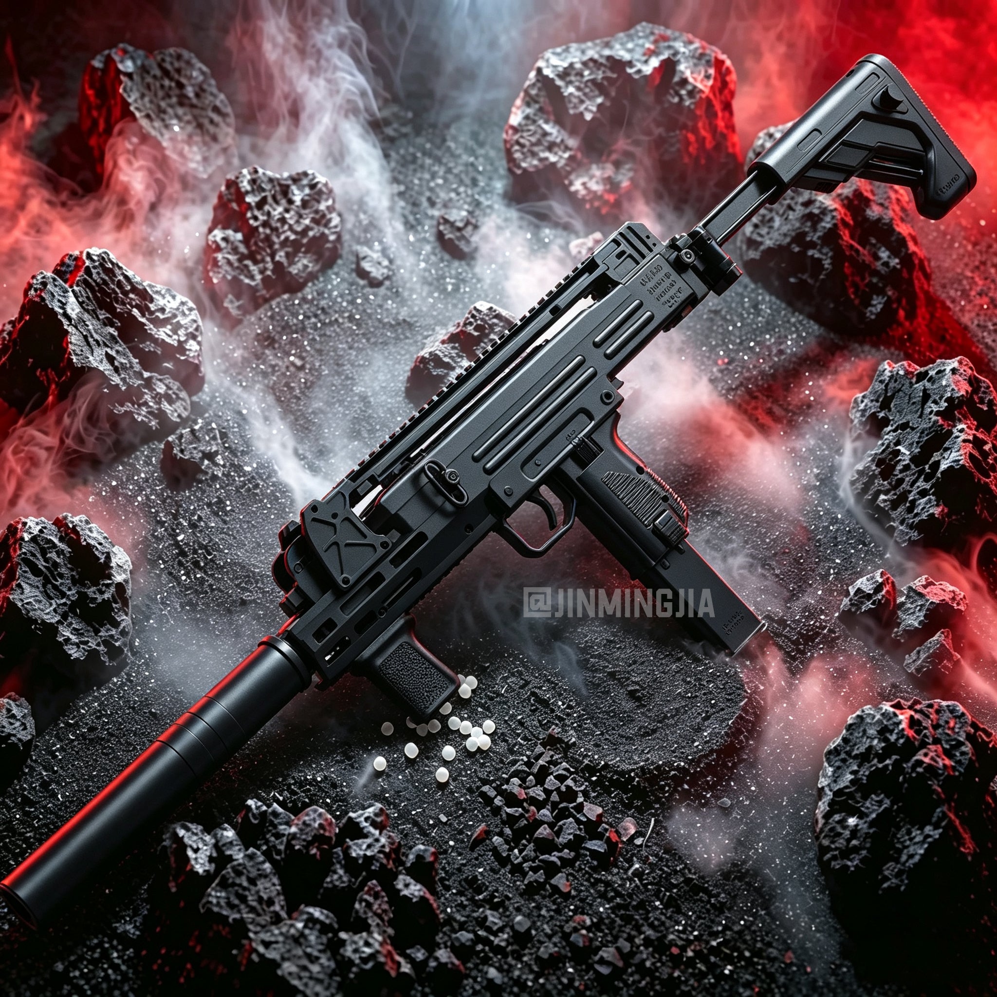 JINMINGJIA Tactical Modified UZI Gel Blaster Toy Gun With Extended Handguard Retractable Stock Silencer Full Metal Gearbox Electric Automatic Splatter Ball Blaster For Adult Indoor Wargame - STJMJ Gel Blaster