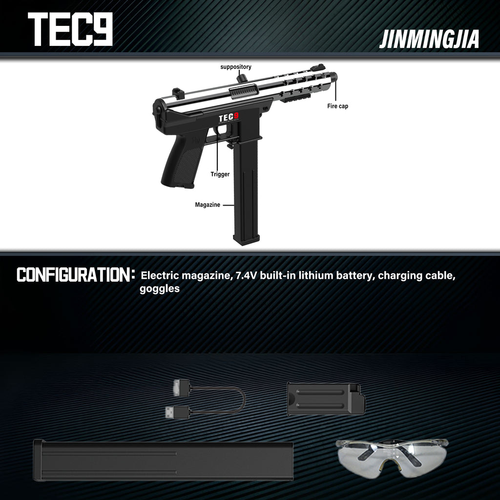 Electric Tec-9 Nylon Gel Splatter Blaster Toy Guns Pre-feeding Function High Speed Shooting TEC9 Splatter Blaster Toy Guns - STJMJ Gel Blaster