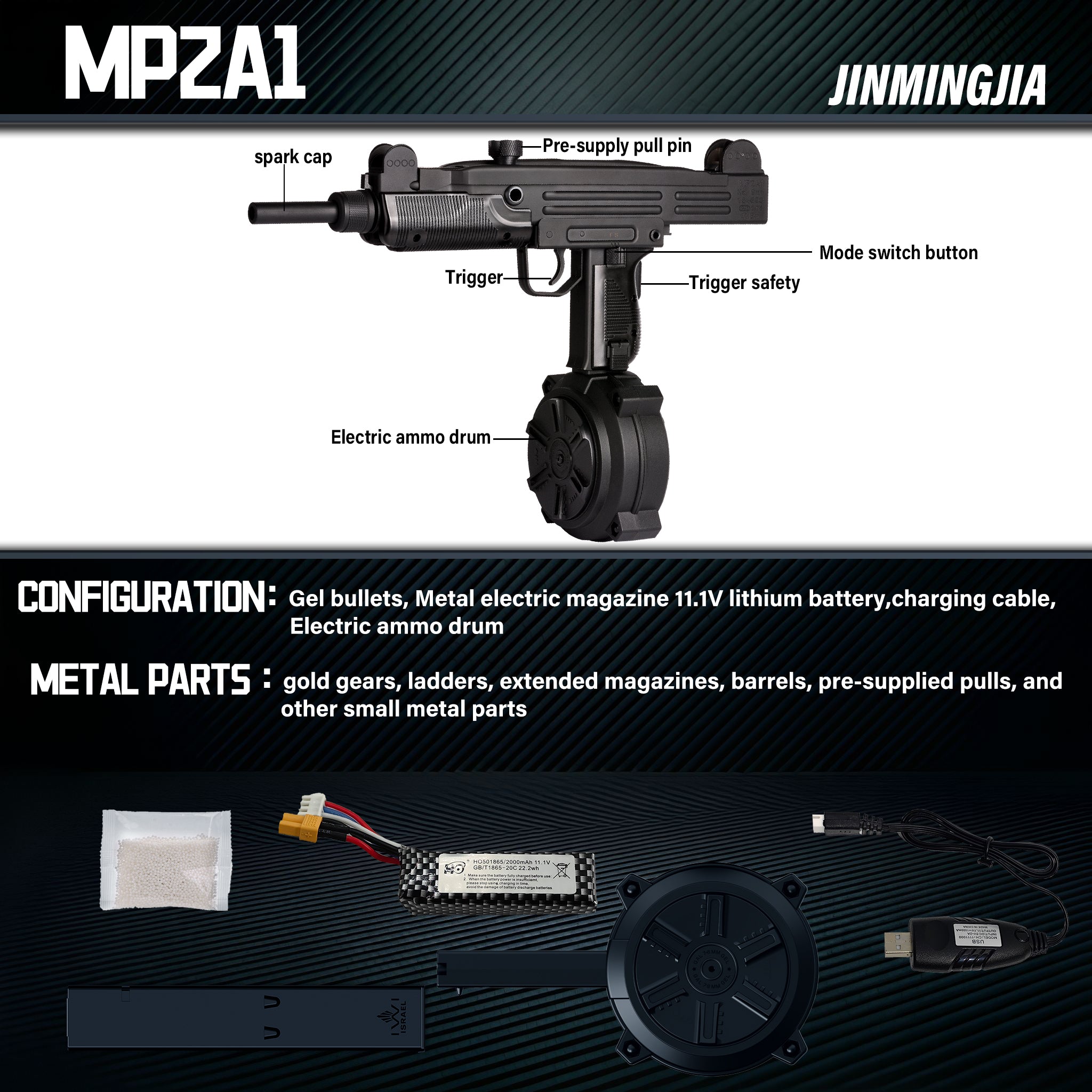 MP2A1 Gel Blaster Toy Gun With Drum Magazine Full Metal Gearbox Electric Automatic Splatter Ball Blaster Vintage Tactical Shooting Toy For Adult Indoor Wargame - STJMJ Gel Blaster