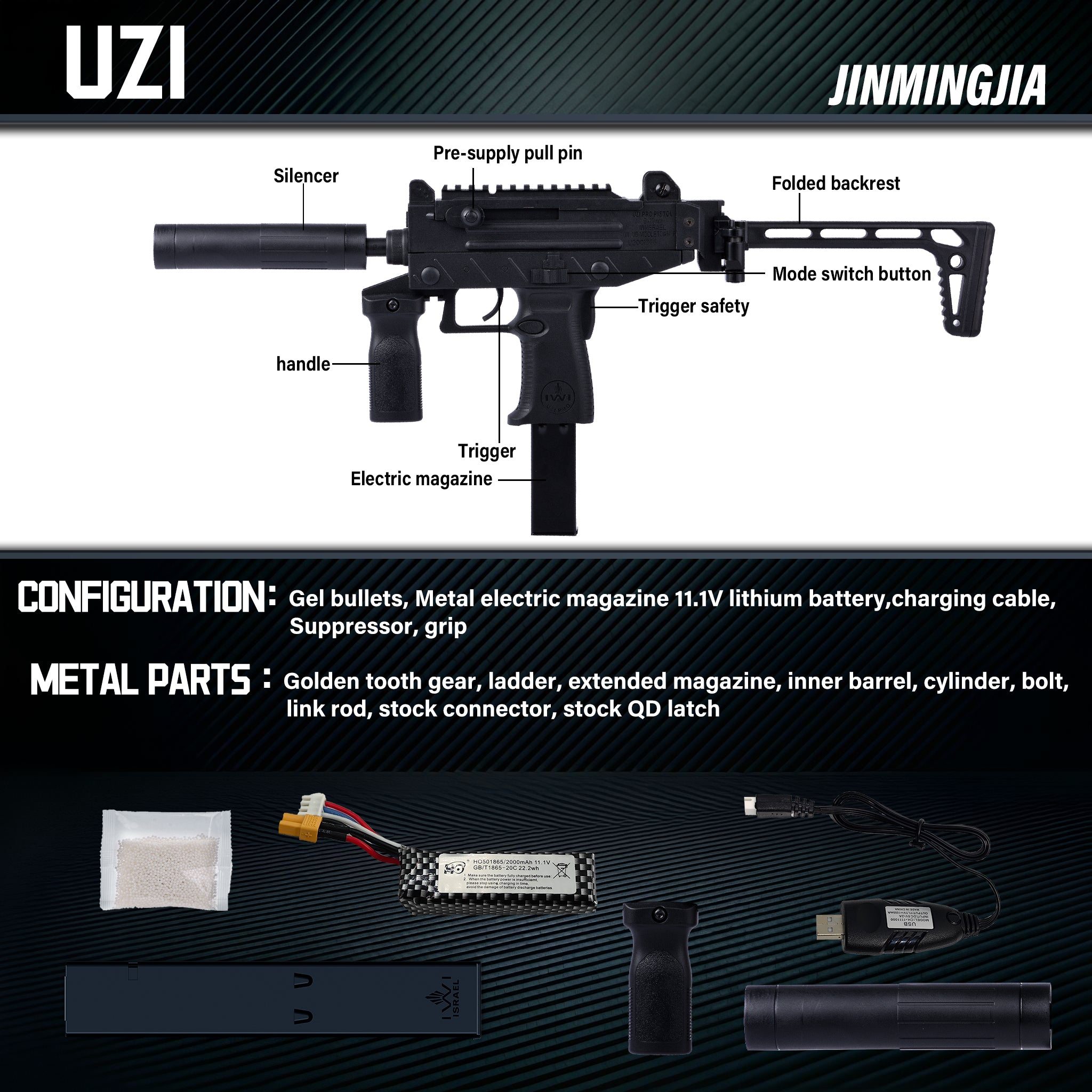Red Black UZI Gel Ball Blaster Electric Auto Gel Blaster Vintage Toy Gun For Adult Game - STJMJ Gel Blaster