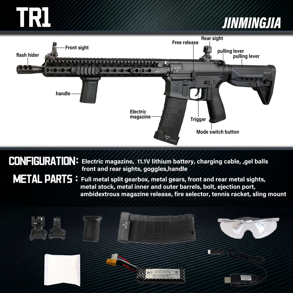 TR1 gel blaster guns Built-in 11.1V lithium battery full metal split gearbox - STJMJ Gel Blaster
