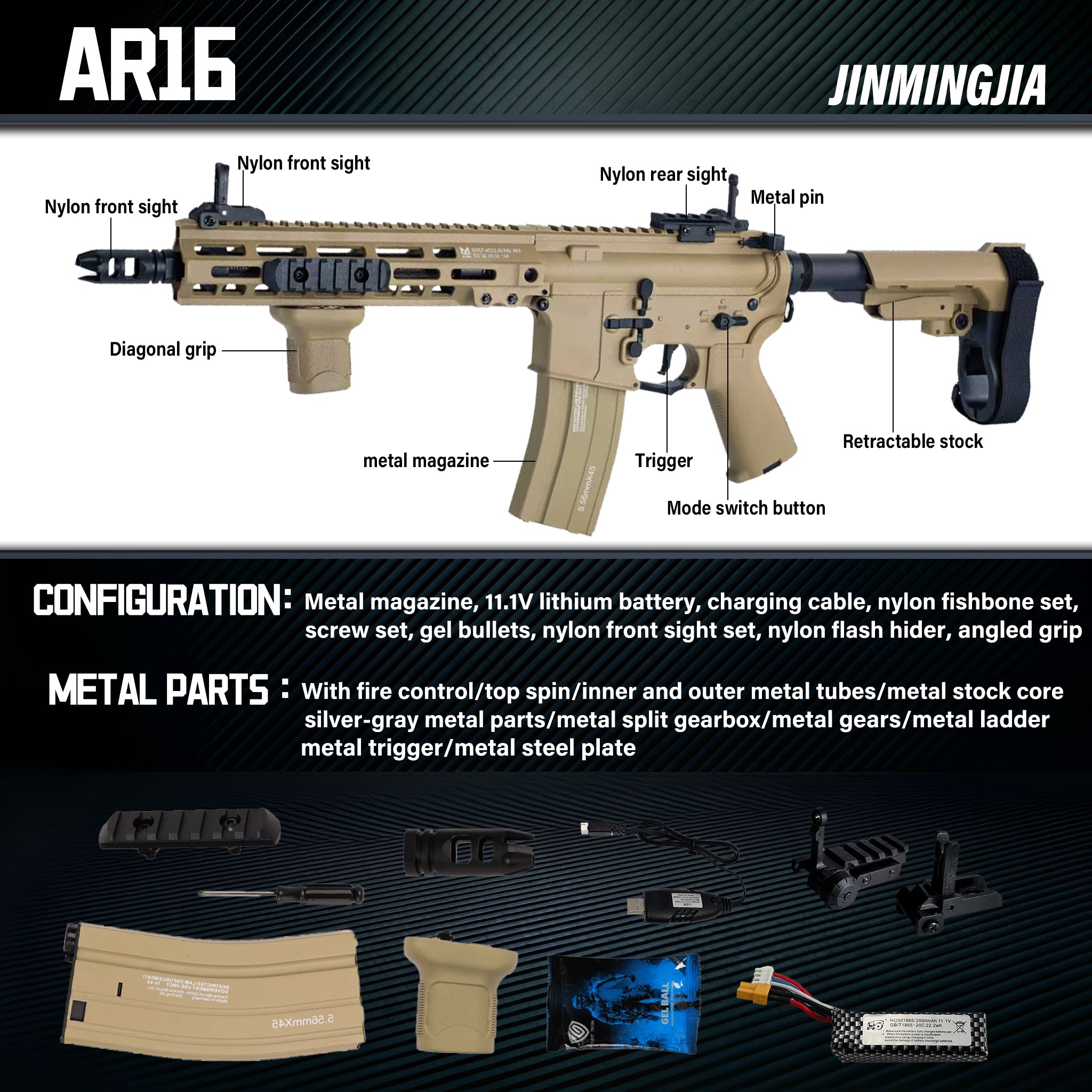gel blaster AR16 toy guns 7-8mm Sand color - STJMJ Gel Blaster