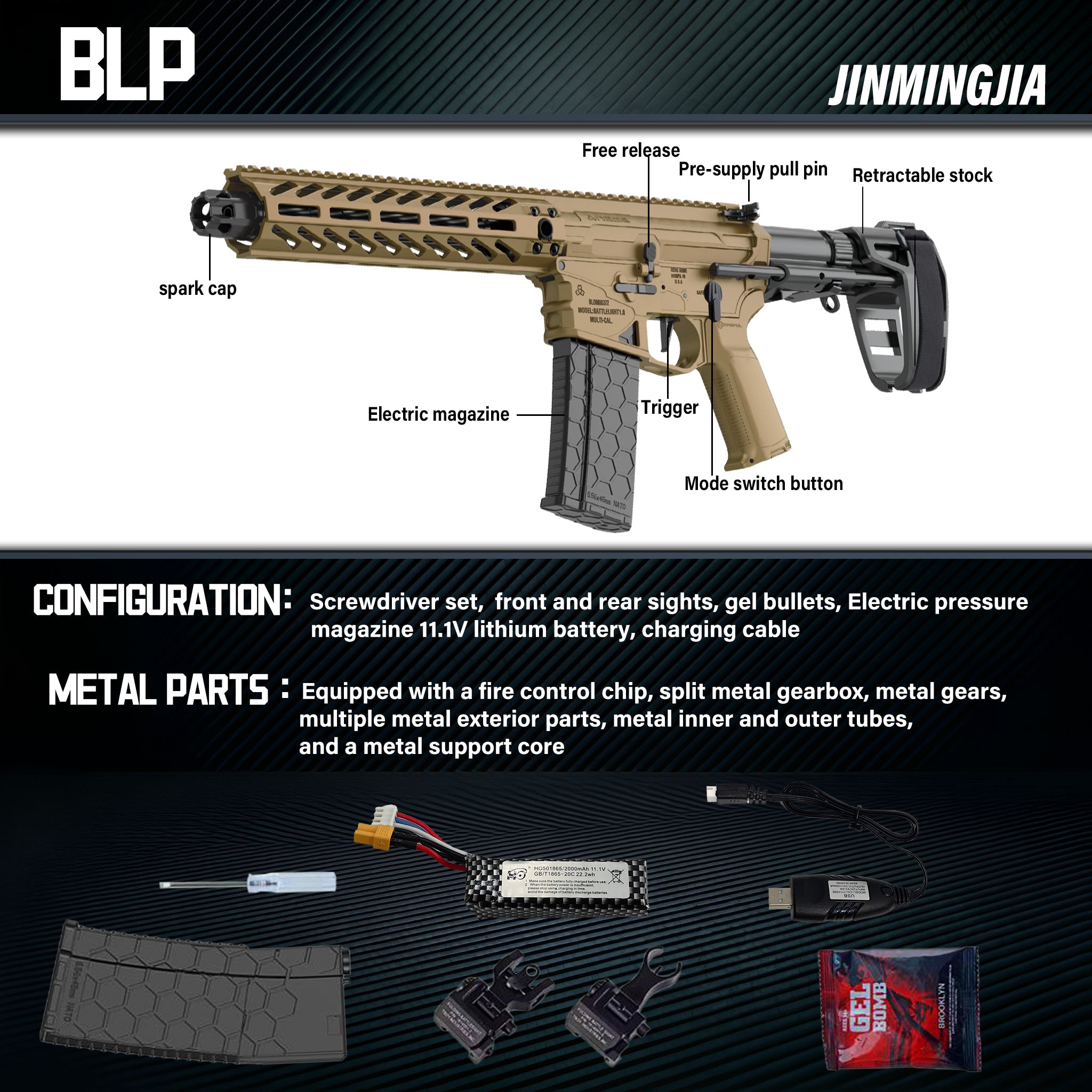 BLP Hidrogel Gun Metal Gelblaster Gun Goy Guns for Adult - STJMJ Gel Blaster
