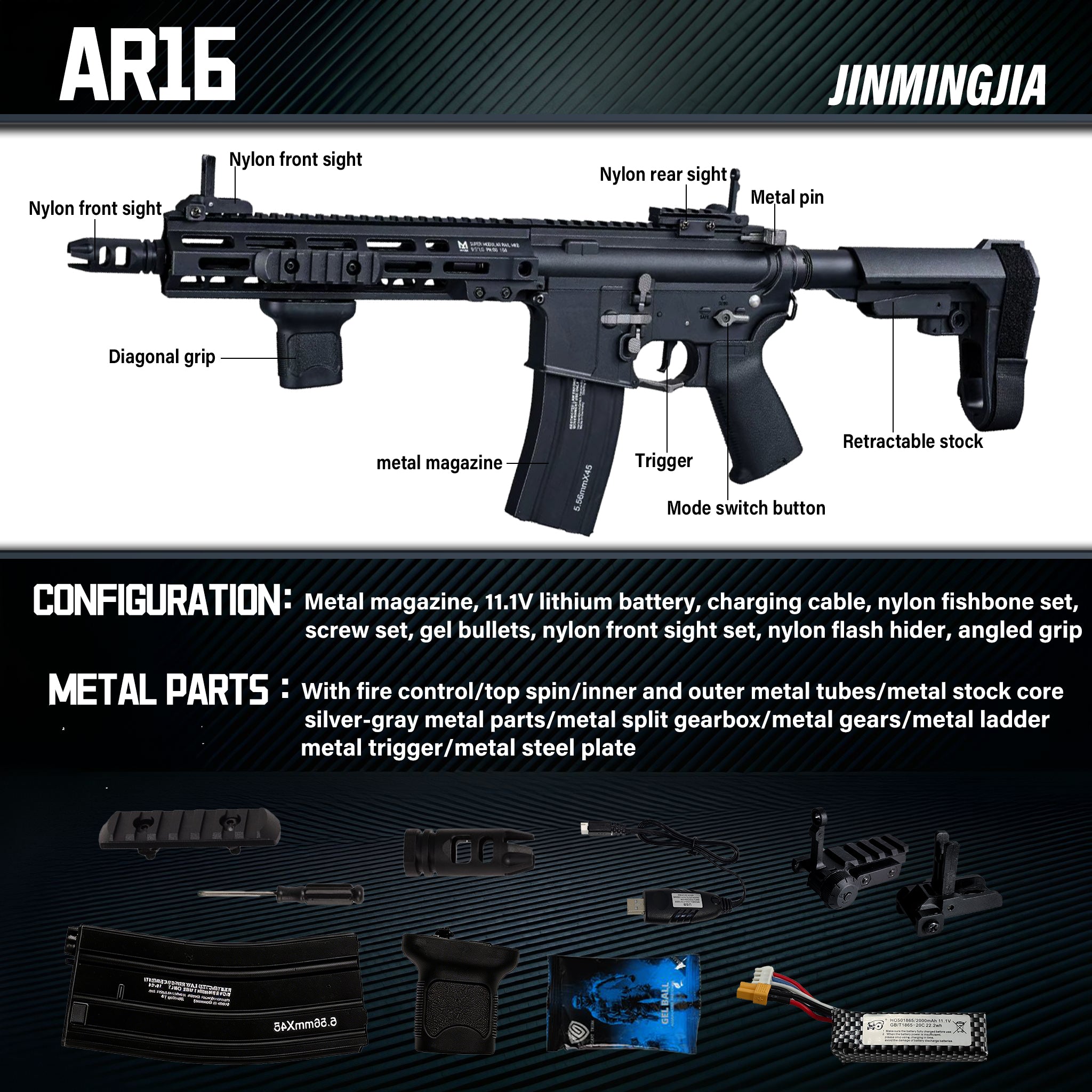 AR 16 Electric Gel Shooter toy guns 7-8mm - STJMJ Gel Blaster