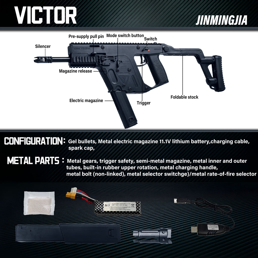 KRISS Vector Gel Blaster Toy Gun Full Metal Gearbox Electric Automatic Splatter Ball Blaster Tactical Submachine Toy For Adult Indoor Wargame Shooting Game - STJMJ Gel Blaster