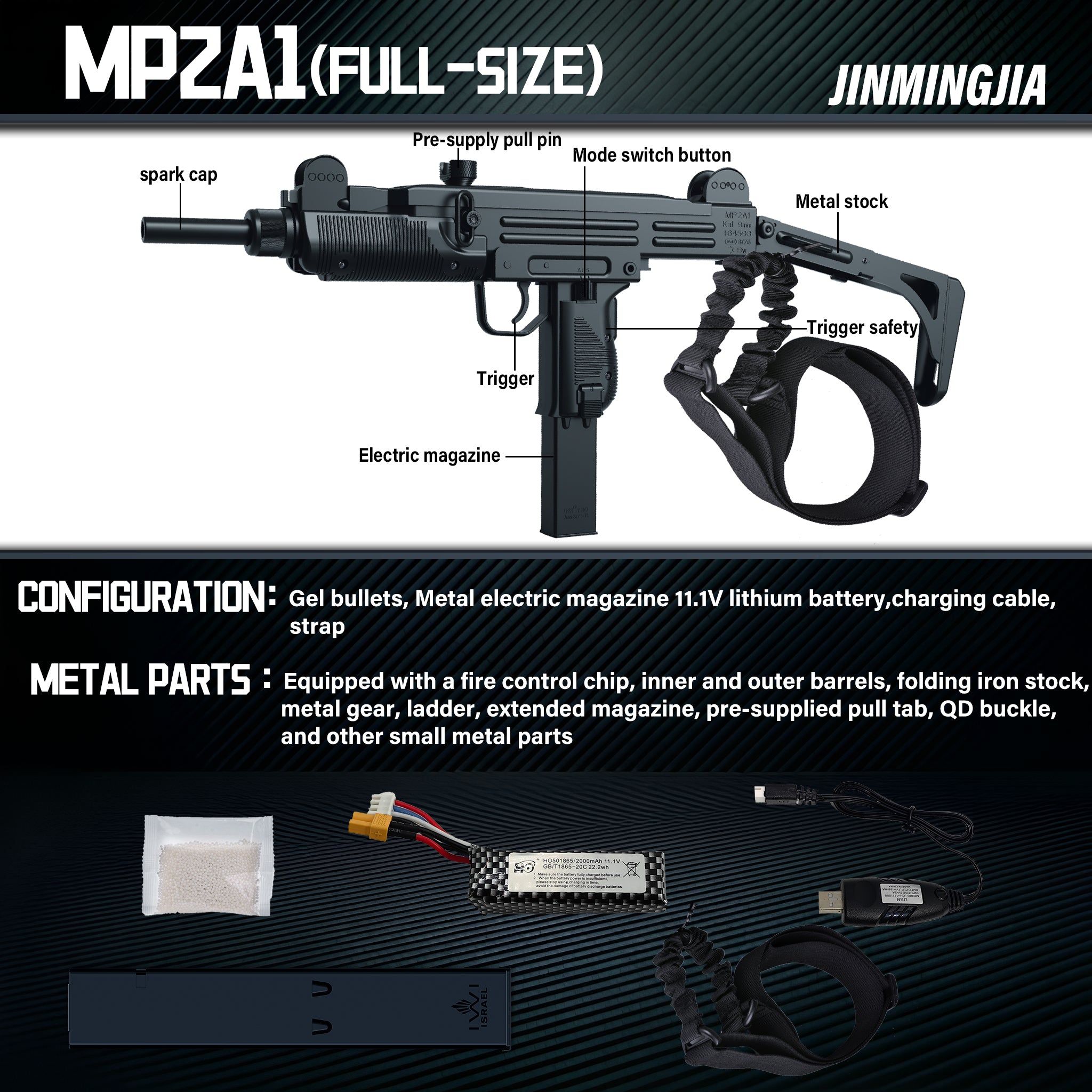 UZI MPA2A1 gel guns Equipped with an 11.1V 25C/35C high-rate lithium battery and a full-metal - STJMJ Gel Blaster
