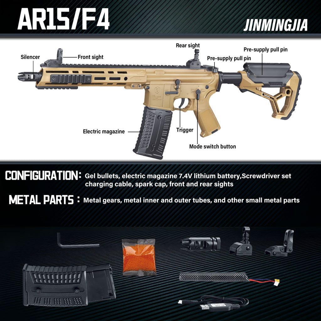 AR15 Electric Gel Splat Blaster Toy Guns Metal Gear Splatter Blaster Toy Guns for Adult - STJMJ Gel Blaster