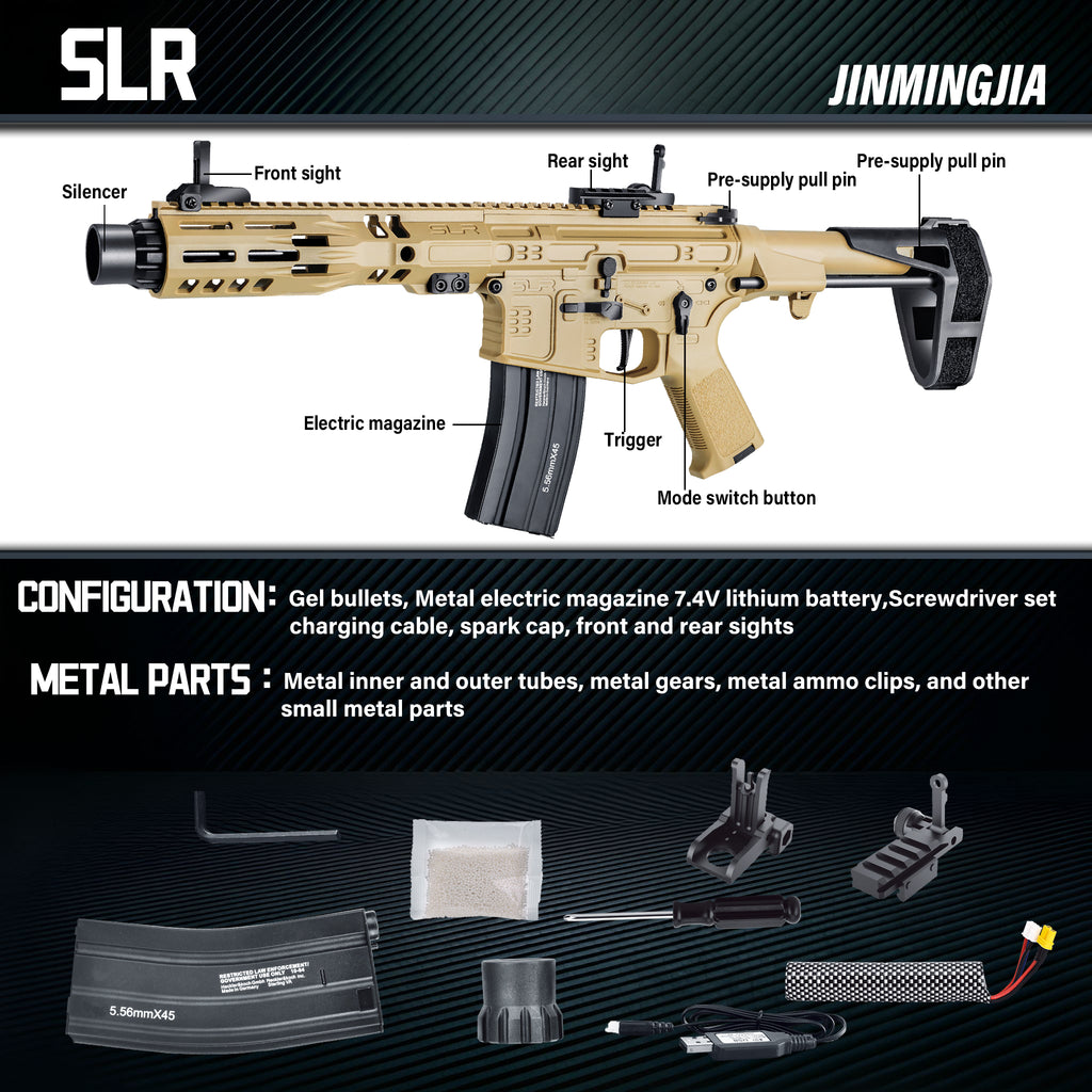 Matte Black SLR Gel Ball Blaster Long Handguard Electric Auto Gel Blaster Toy For Adult Wargame - STJMJ Gel Blaster